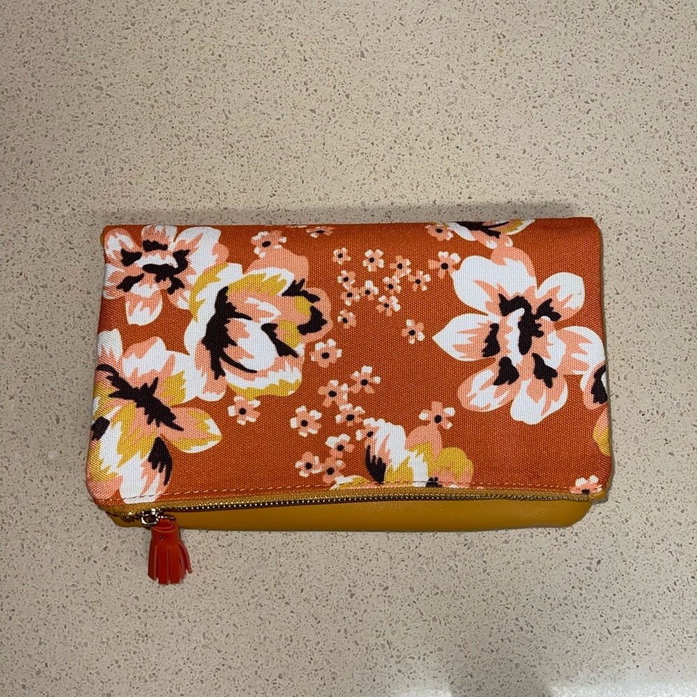 Floral Fold-Over Clutch Wristlet in Rust and Mustard